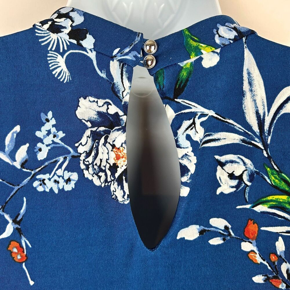 White House Black Market Blue WHBM Floral Sleeveless Top Size S - Picture 9 of 16